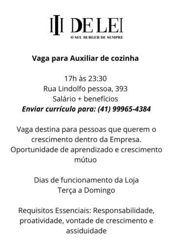 Vaga Auxiliar de Cozinha em Curitiba - Água verde