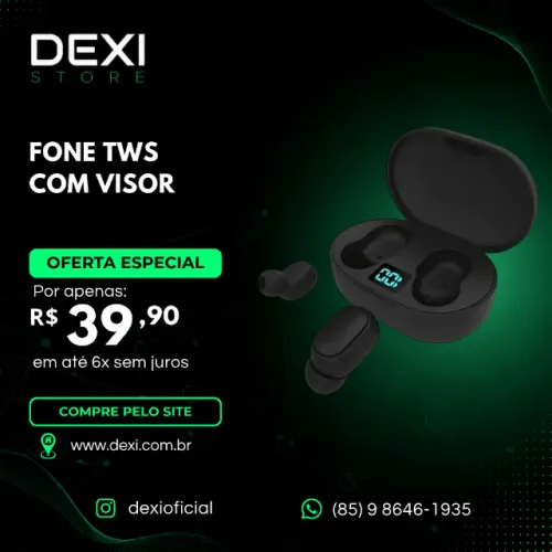 Fone de Ouvido Bluetooth TWS E6S sem Fio Preto com Visor