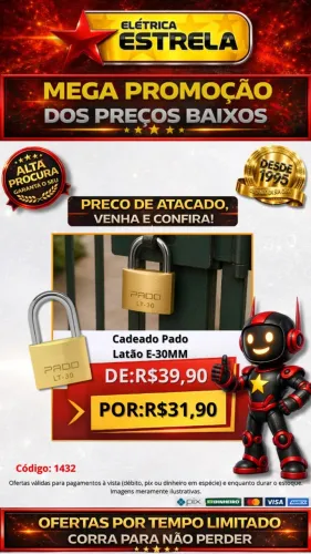 Cadeado Pado Latão E-30mm - Oferta Especial com Preço Promocional
