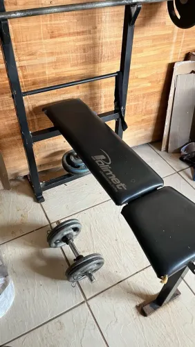 Kit de Musculação Completo com Banco de Supino, Barras e 67 kg em Anilhas