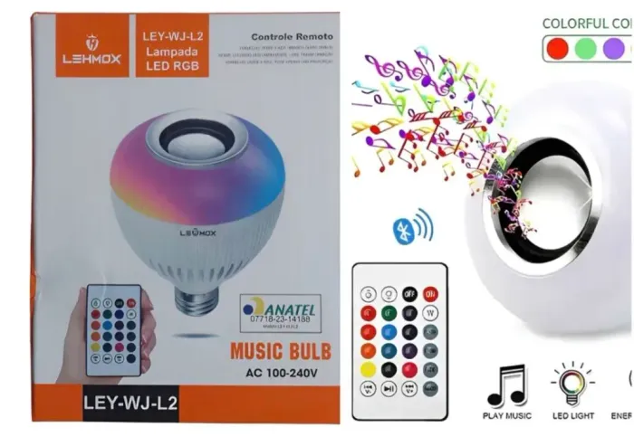 Lâmpada Bluetooth de LED colorida caixa de som com controle