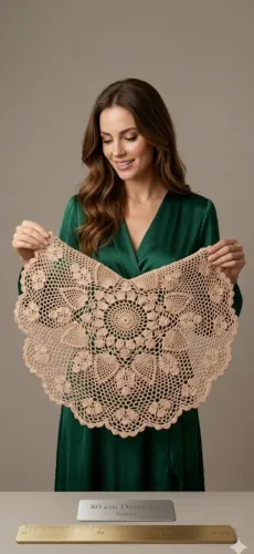 Toalha de crochê marrom confeccionada anos 609