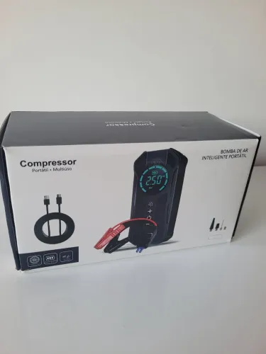 Mini Compressor 4 em 1 ? Ar, Partida, Power Bank e Lanterna