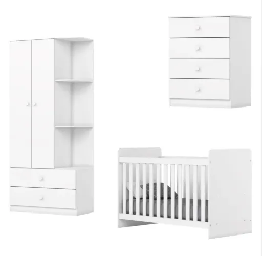 Berço +guarda roupa + comoda + colchão + ninho redutor feminino