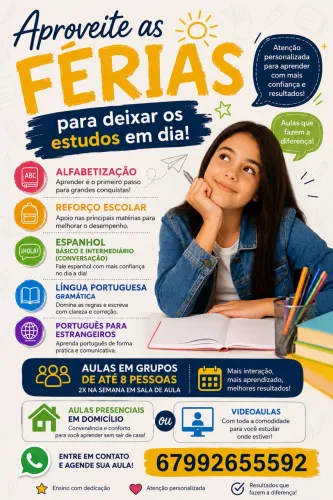 Aulas particulares em domicílio ou em grupo