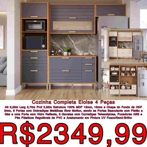 Cozinha Eloise Luxuosa 4 peças / 2 cores / frete grátis  / pague na entrega 