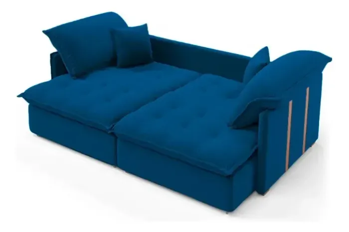 Sofá Reclinável Retrátil Azul Marinho Linho