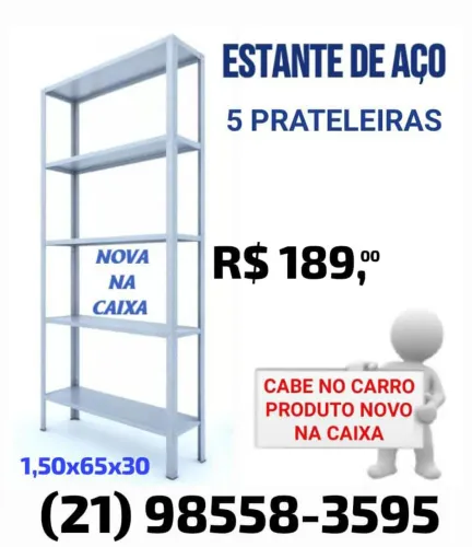 Estante de Aço com 5 Prateleiras Reguláveis Nova na Caixa