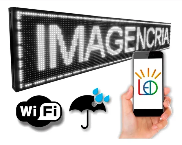 Painel Letreiro Led Digital 200x40 Prova D'água Branco Wifi