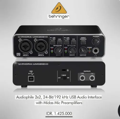 Placa de áudio Behringer umc202HD