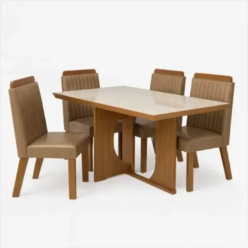 Conjunto para Sala de Jantar - Frisa com 04 Cadeiras Riviera Castanho / Capuccino-
