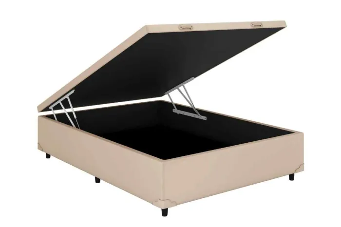 Bau Casal Prime Confort 138x188x44 Veludo Camurça Bege Claro Issacar Prime blindada 