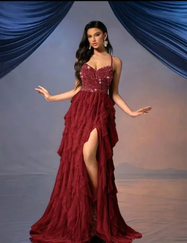VESTIDO DE FESTA VINHO