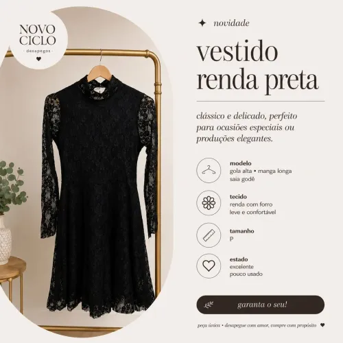 Vestido de renda preto - Tamanho P