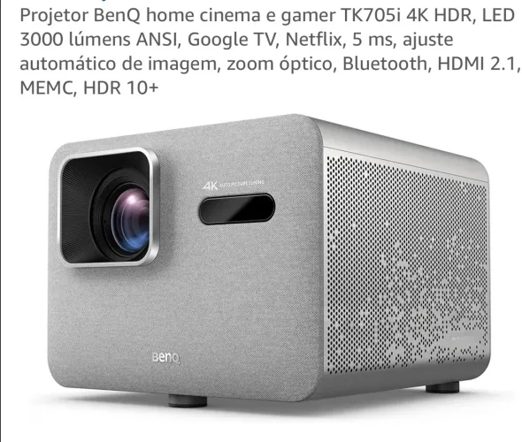 Projetor BenQ home cinema e gamer TK705i 4K HDR, LED 3000 lúmens ANSI, Google TV, Netflix