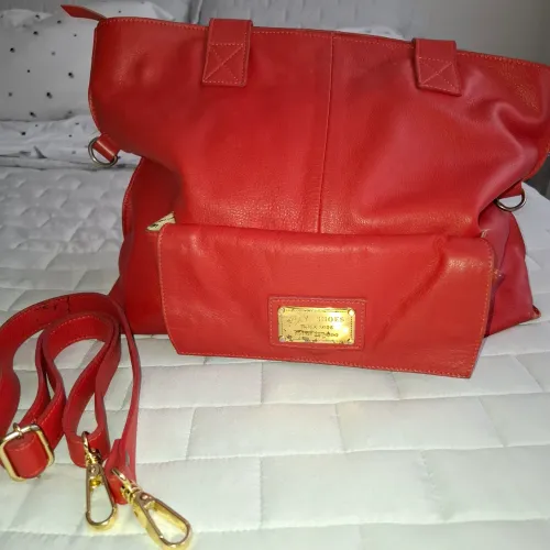 Bolsa City Shoes Couro Vermelha - Espaçosa + Alça Removível