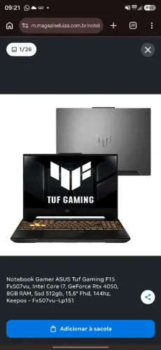 Notebook Gamer Asus TuF F15 i7 12° RTX 3050 4gb - 1 ano de Uso