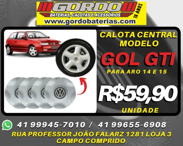Calota centro de roda Gol Gti aro 14 e 15. R$59,90 a unidade. Disk entrega 