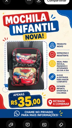 Mochila Carros Infantil NOVA