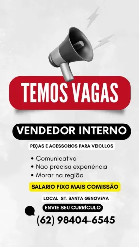 Vaga para vendedor interno