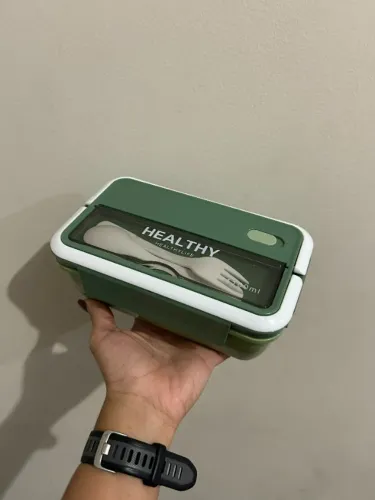 Marmita Lancheira 1100ml com Compartimentos e Kit de Colheres - Vedação Hermética