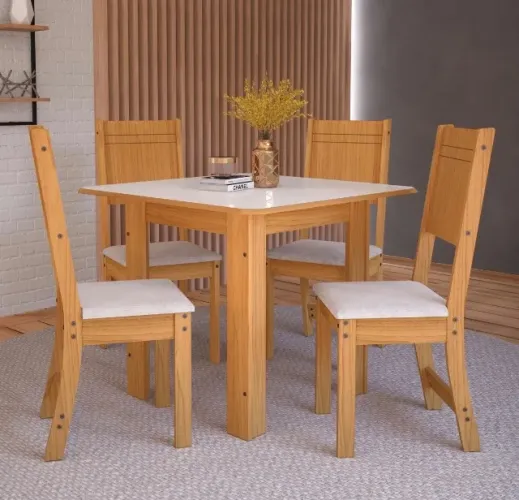 Conjunto Sala de Jantar Ravello 90 cm com 4 Cadeiras Linho Bege