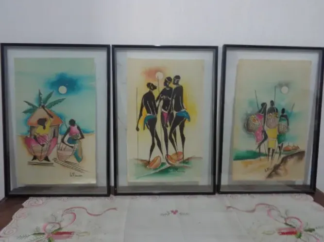  Pintura Original quadro Antigo Anos 80 tribo massai