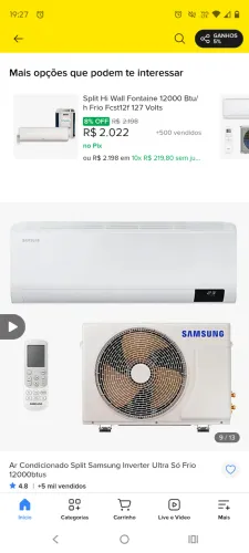 Ar condicionado split Samsung 18 mil BTUs