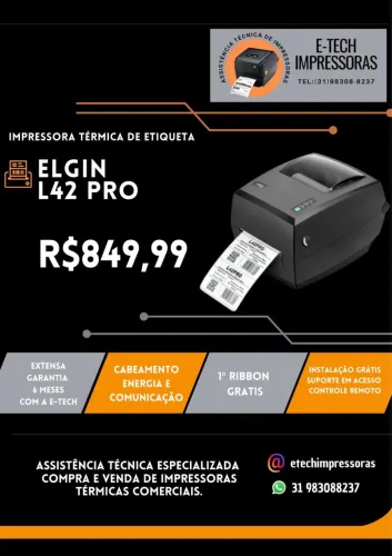 IMPRESSORA TÉRMICA DE ETIQUETAS ELGIN L42 PRO (GARANTIA 6 MESES)