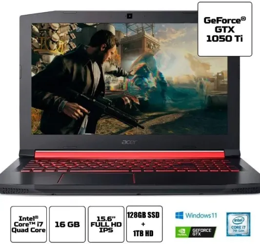 Notebook Gamer Acer Nitro I7 Ram16gb Ssd128gb Hd1Tb Gtx1050ti