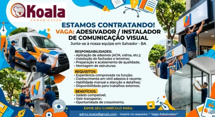 Trabalho: Adesivador / Instalador de Comunicação Visual
