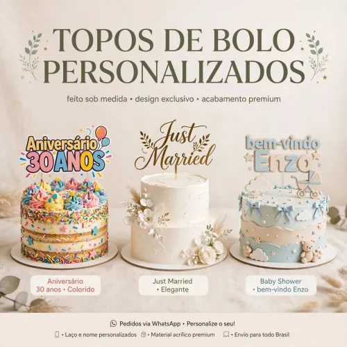 Topos de bolo simples personalizado