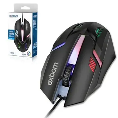 Mouse Gamer Profissional Led 7 Cores Iluminação RGB Com Fio USB 1200 DPI Exbom MS-62