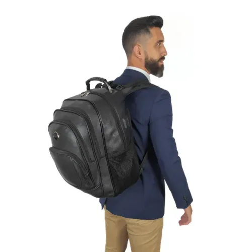 Mochila Couro Preta/Marron Masculina - Promoção Mês dos Pais