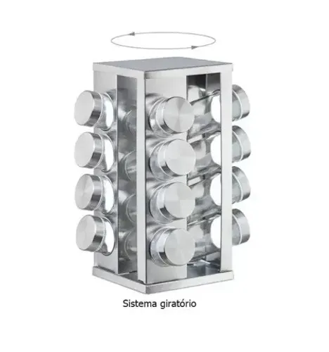 porta condimento inox com vidro 27x13cm ns-2771 16 frascos
