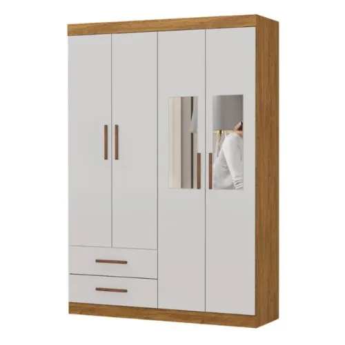 Roupeiro Hercules Gold 4 Portas c/ 2 Espelhos Cinamomo.Branco Frete Grátis - Até 12x