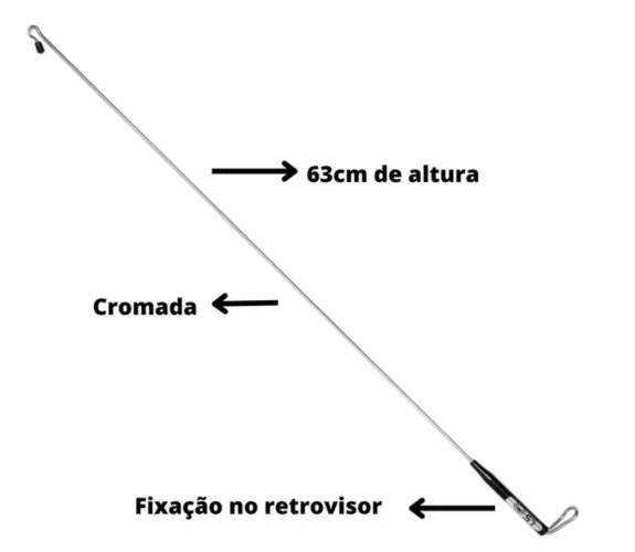 Antena corta linha pipa para moto Inox Fixação No Retrovisor Com Reforço cromada