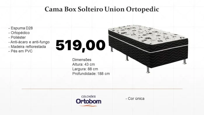 Cama Box Solteiro Union Ortopedic- ENTREGA HOJE!!