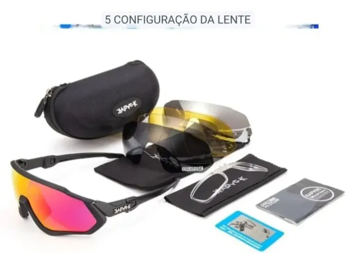 Óculos Ciclismo/Corrida Kapvoe com 05 Lentes UV TR-09 C/ Clip para adaptação lente de Grau