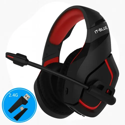 Headset Gamer Bluetooth V5.4 RGB com Som 7.1 Surround e Adaptador 2.4G Preto/Vermelho 