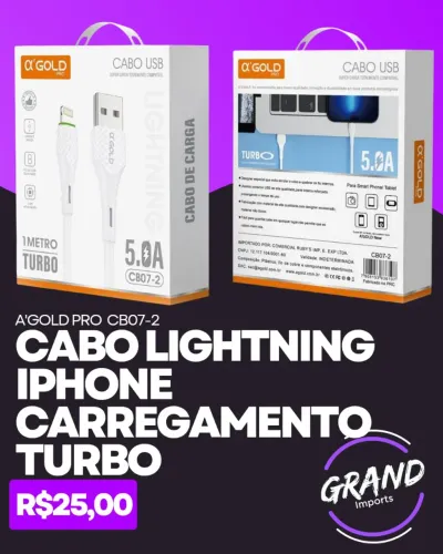 Cabo Lightning iPhone carregamento Turbo