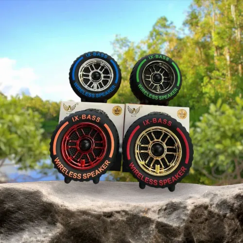 Caixa de som formato roda de trator