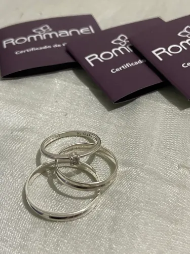 par de aliança + solitário de prata 925 Rommanel