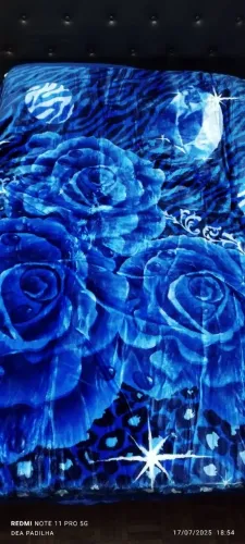 Cobertor Duplo Luxuoso Floral Azul