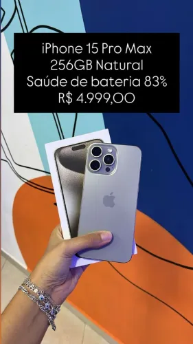 iPhone 15 Pro Max/ 256GB Natural / Saúde de bateria: 83% / Original / $4.999,00