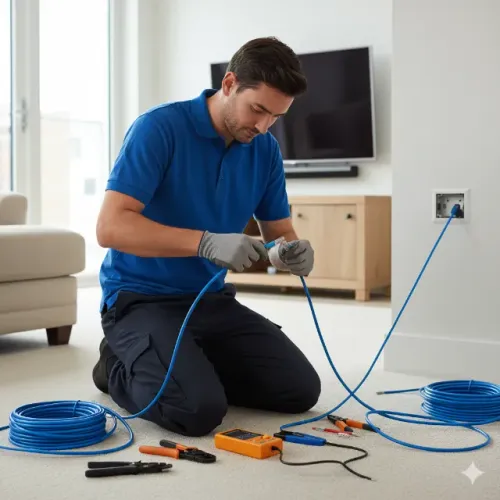 Instalação de cabos de rede e fibra óptica 