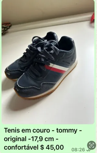 Tênis Tommy Hilfiger em couro original 17,9 cm