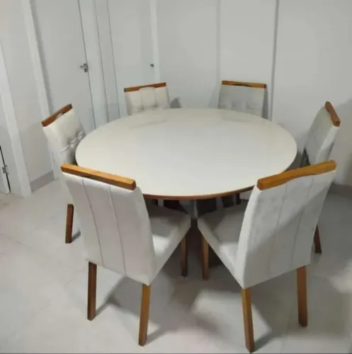 Mesa de Jantar em madeira Maciça redonda 6 Cadeiras 150 x150