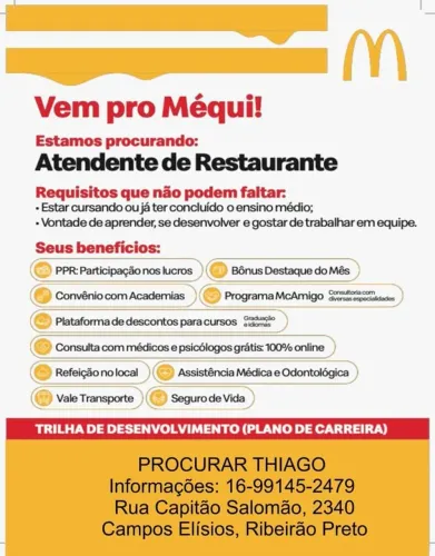 Vaga para atendente de restaurante