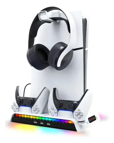 Suporte Vertical Cooler RGB Com Carregador De Controle Para PS5 Slim Ipega PG-P5S006